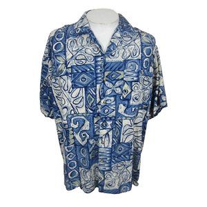 NAK Men Hawaiian camp shirt p2p 27" XL aloha luau tropical primitive Blue VTG